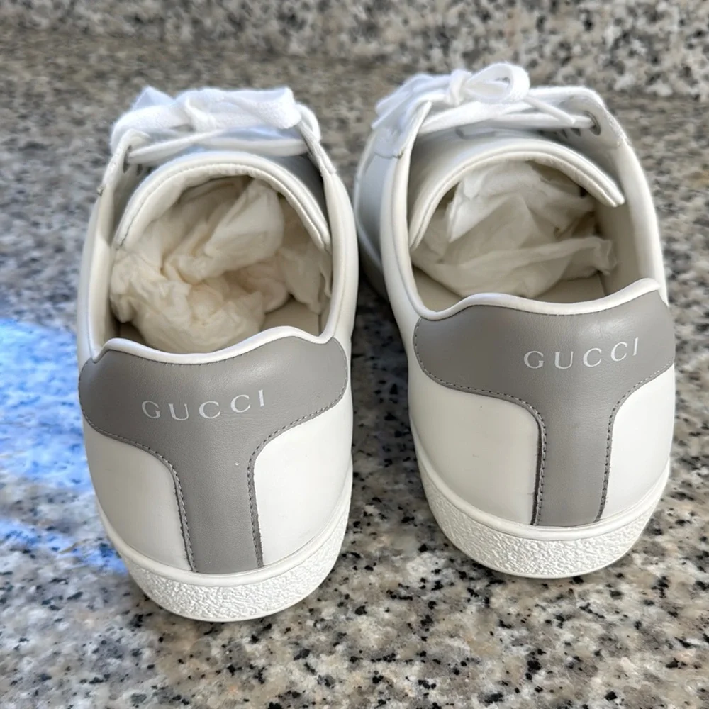 Gucci White Leather Sneakers with Silver Heel Tab